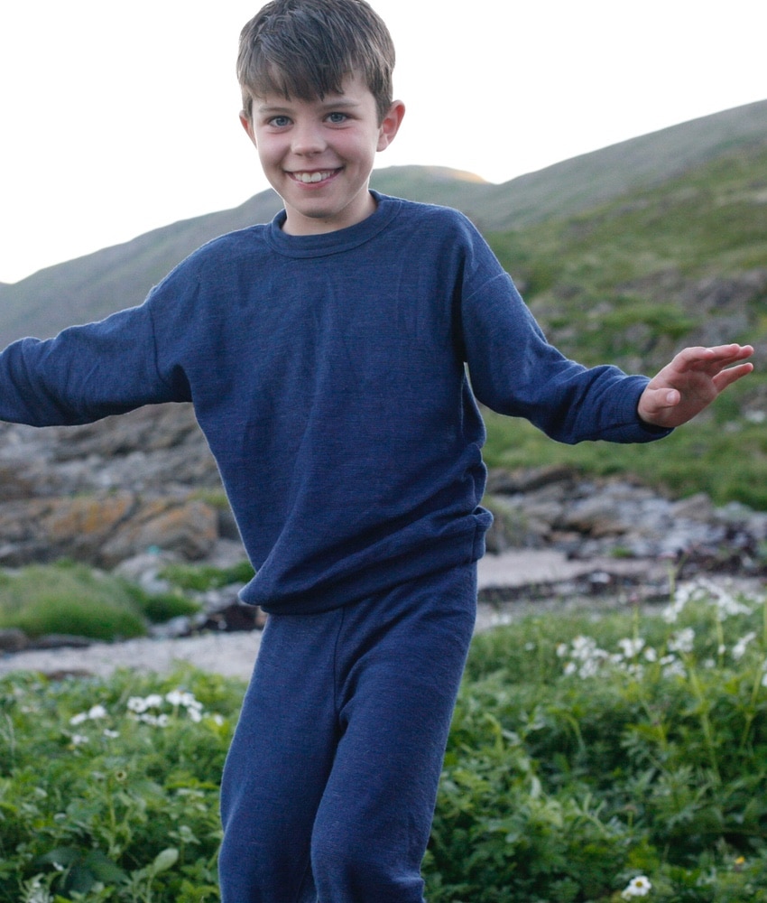 Cosilana todelt ullsett genser og bukse økologisk ullfrotté blå