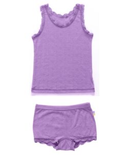 Joha basic ull/silke singlet og underbukse med blonder purple