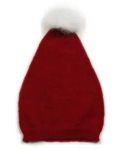 Nisselue i 100% merinoull med hvit dusk som ikke er ekte pels fra danske HUTTEliHUT. Luen vaskes fint på 30 grader ullprogram med vaskemiddel for ull/silke. Det er lurt å bruke vaskepose.