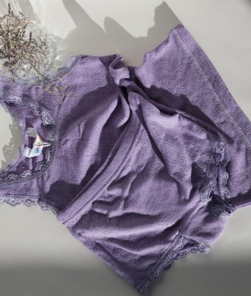 Joha Basic ull/silke pointelle underbukse med blonder purple - Image 2