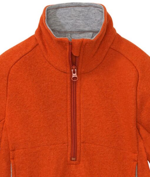Disana half-zip genser i 100% økologisk kokt merinoull orange nærbilde
