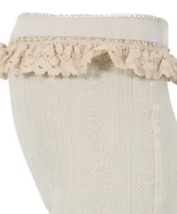 Alternative view of mp Denmark strømpebukse i ull med mønsterstrikk og blondekant ecru