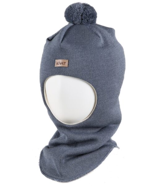 KIVAT foret balaclava ull med en dusk og logo Dueblå