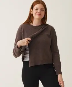 BOOB strikket ull graviditet og ammegenser crewneck brown melange