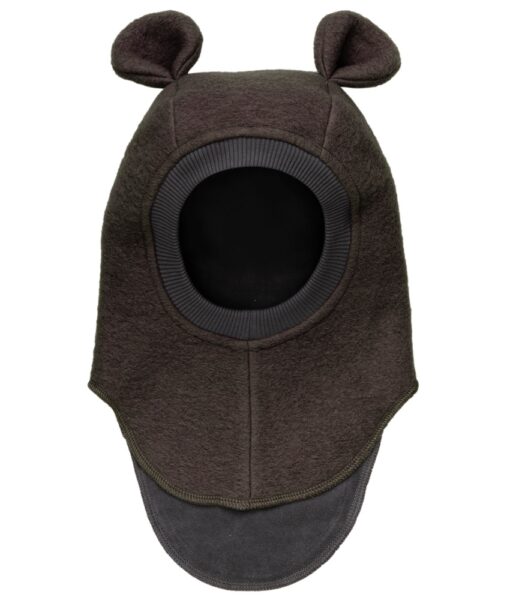 HUTTEliHUT balaclava i tovet ull med små ører Dark Brown Melange