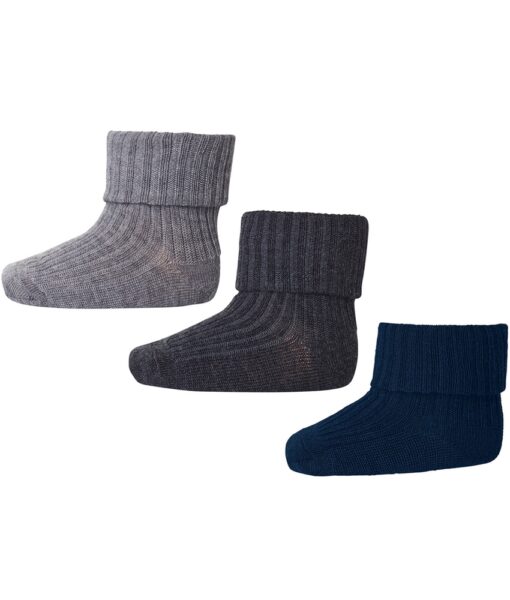 mp Denmark 3-pack ribbestrikkede sokker Grey Melange