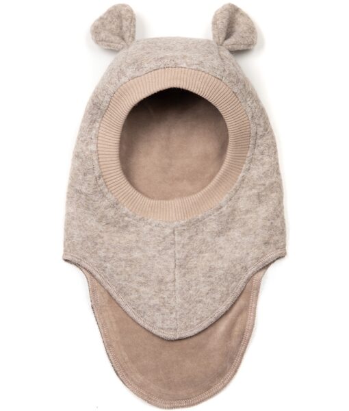 HUTTEliHUT basic balaclava i tovet ull med små ører Camel Melange