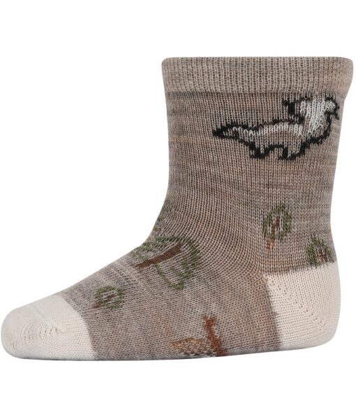 mp Denmark Balder sokk i ull med skogdyr Light Brown Melange