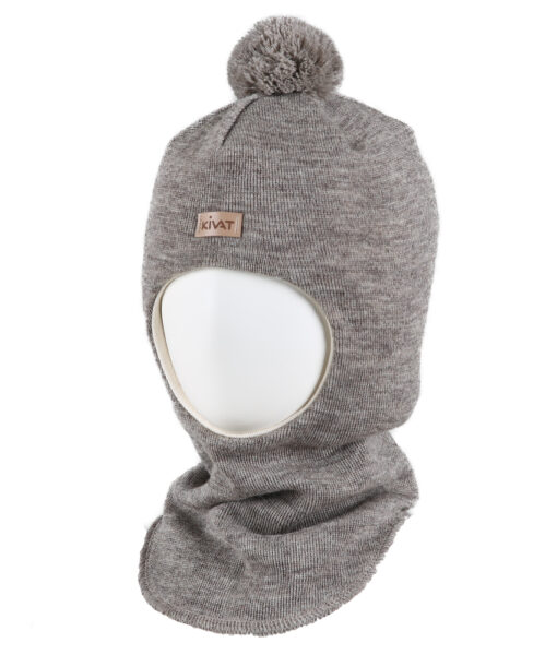 KIVAT foret balaclava ull med en dusk og logo Beigemelert