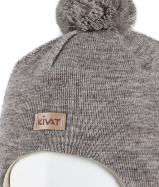 KIVAT foret balaclava ull med en dusk og logo Beigemelert - Image 2