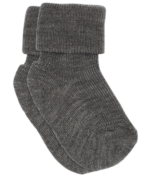 mp Denmark ribbestrikket sokk i ull/silke med oppbrett Medium Grey Melange