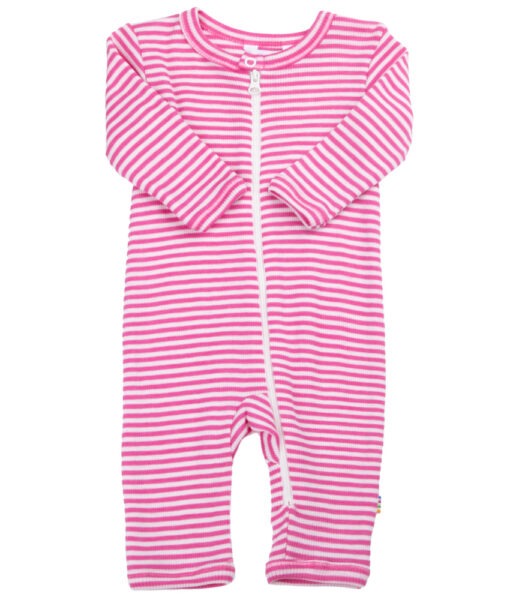 Joha heldrakt med glidelås i ull/silke striper Pink