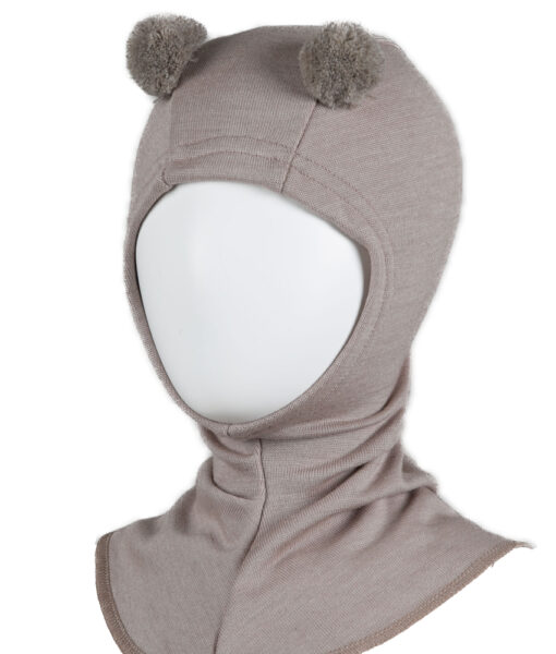 KIVAT balaclava med dusker i ull/silke beige