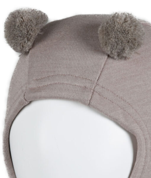 KIVAT balaclava med dusker i ull/silke beige - Image 2