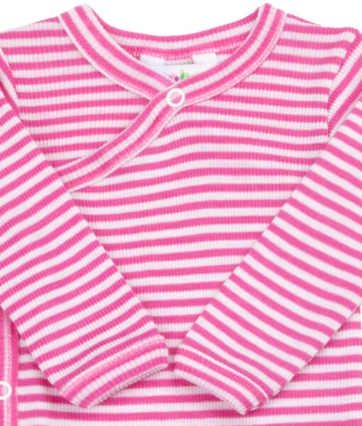 Joha omslagsbody i ull/silke striper Pink - Image 3