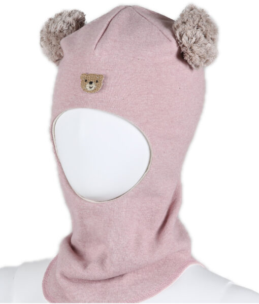 KIVAT foret balaclava ull/bomull bjørn med vindstopper og to dusker lyserosa - Image 2