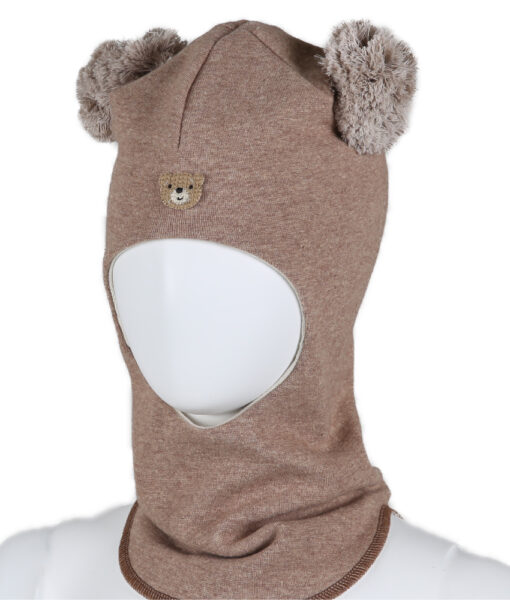 KIVAT foret balaclava ull/bomull bjørn med vindstopper og to dusker brunmelert - Image 2