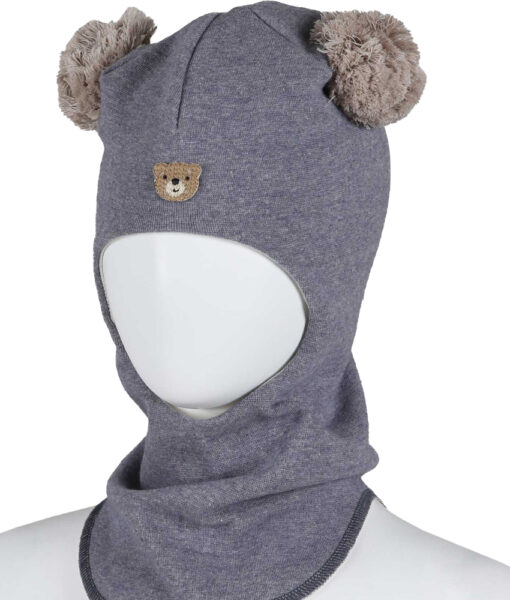KIVAT foret balaclava ull/bomull bjørn med vindstopper og to dusker dueblå - Image 2