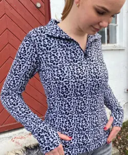 Joha Dame ullgenser med hals med glidelås dyremønster sort