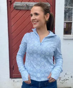 Joha Dame zip-genser ull/bambusviskose snøkrystaller lys blå