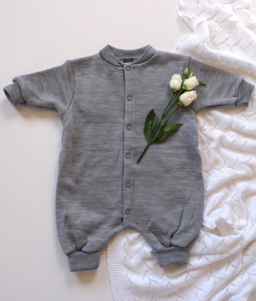 Joha basic ulldress med ullfleece på innsiden og trylleføtter light grey melange