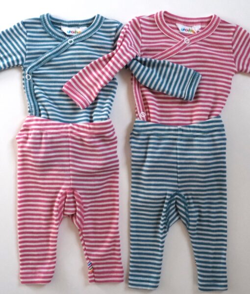 Joha omslagsbody i ull/silke striper Pink - Image 2