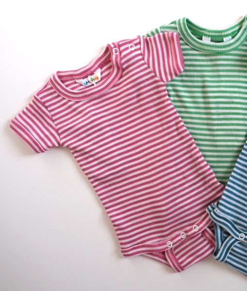 Joha body korte ermer i ull/silke striper Pink