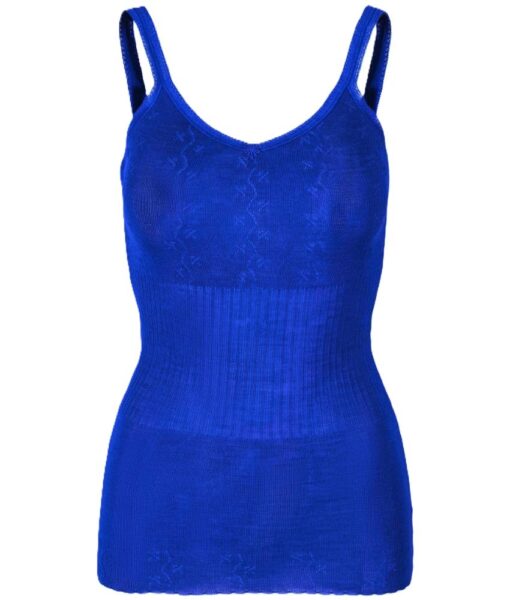 Vera & William Dame Vintage Pointelle singlet i merinoull og silke cobalt blue