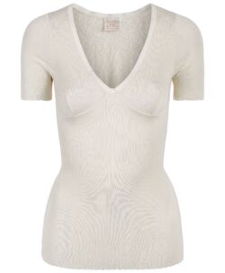 Vera & William Dame Vintage Pointelle t-skjorte i merinoull og silke champagne
