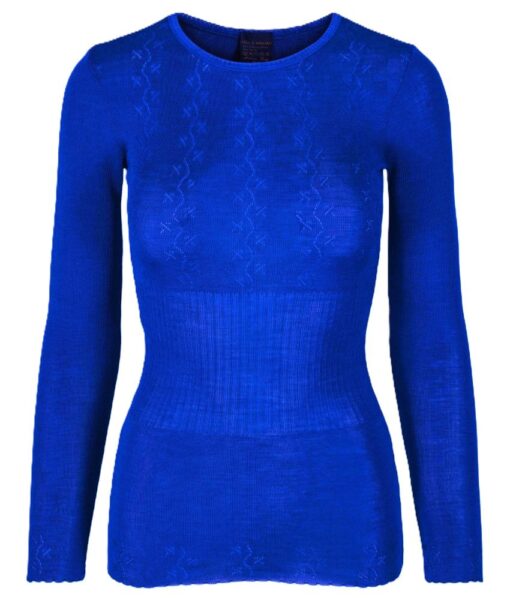 Vera & William Dame Vintage Pointelle genser i merinoull og silke cobalt blue - Image 6