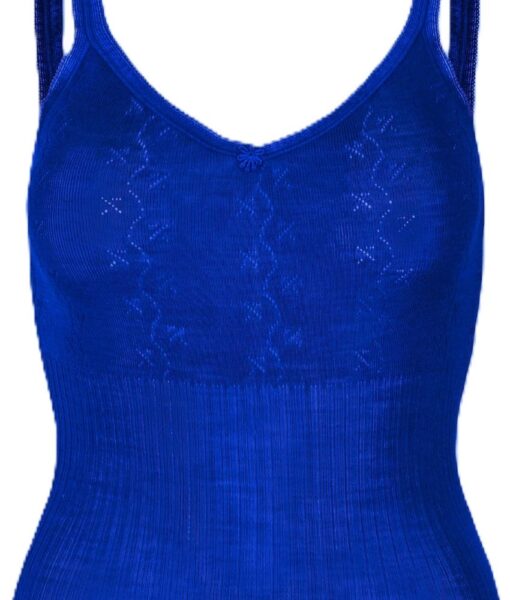 Vera & William Dame Vintage Pointelle underkjole i merinoull og silke cobalt blue - Image 7