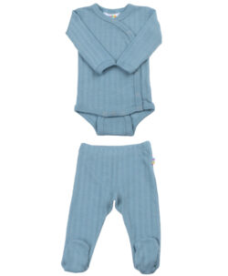 Joha sett omslagsbody og longs med fot ull/silke ribb Dusty Blue