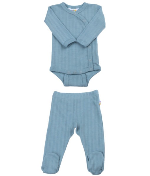 Joha sett omslagsbody og longs med fot ull/silke ribb Dusty Blue
