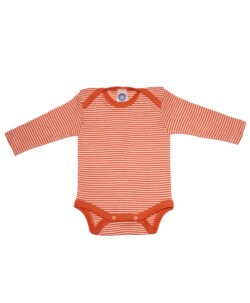 Cosilana body økologisk ull/silke striper natur og orange
