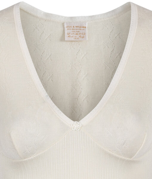 Vera & William Dame Vintage Pointelle t-skjorte i merinoull og silke champagne - Image 7