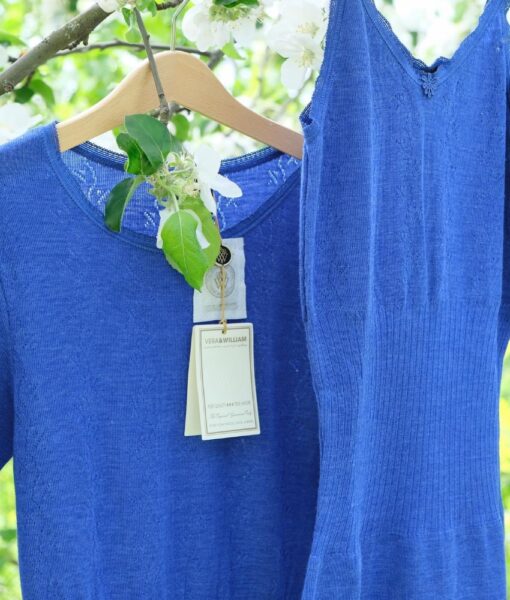 Vera & William Dame Vintage Pointelle genser i merinoull og silke cobalt blue - Image 3