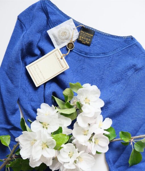 Vera & William Dame Vintage Pointelle genser i merinoull og silke cobalt blue