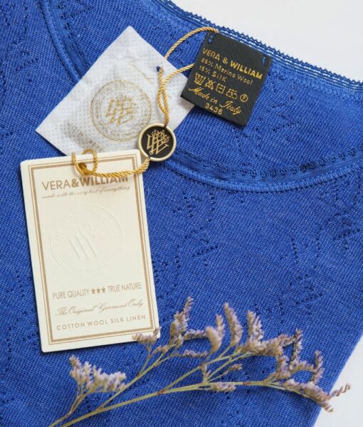 Vera & William Dame Vintage Pointelle genser i merinoull og silke cobalt blue - Image 2