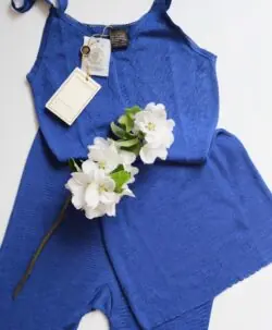 Vera & William Dame Vintage Pointelle singlet i merinoull og silke cobalt blue