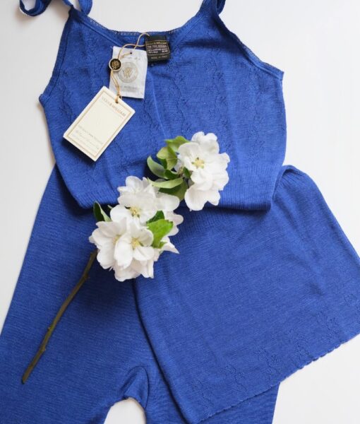 Vera & William Dame Vintage Pointelle singlet i merinoull og silke cobalt blue