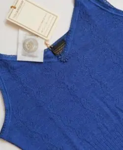 Alternative view of Vera & William Dame Vintage Pointelle singlet i merinoull og silke cobalt blue