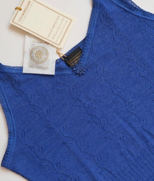 Vera & William Dame Vintage Pointelle singlet i merinoull og silke cobalt blue - Image 2