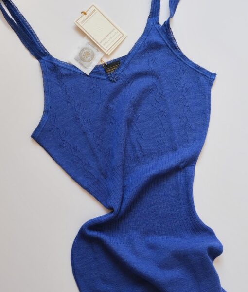 Vera & William Dame Vintage Pointelle singlet i merinoull og silke cobalt blue - Image 3