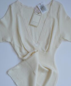 Vera & William Dame Vintage Pointelle t-skjorte i merinoull og silke champagne