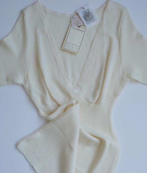 Vera & William Dame Vintage Pointelle t-skjorte i merinoull og silke champagne