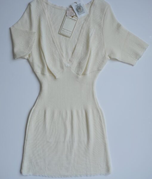 Vera & William Dame Vintage Pointelle t-skjorte i merinoull og silke champagne - Image 4