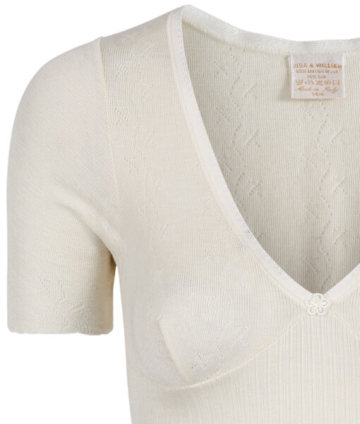 Vera & William Dame Vintage Pointelle t-skjorte i merinoull og silke champagne - Image 8