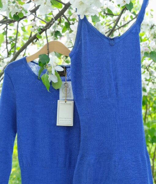 Vera & William Dame Vintage Pointelle underkjole i merinoull og silke cobalt blue - Image 3