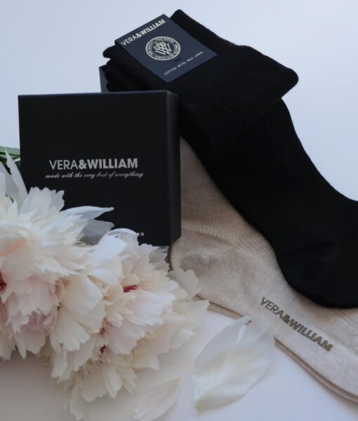 Vera & William Dame lårstrømper i kashmir og silke black