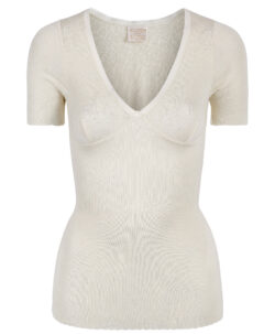 Vera & William Dame Vintage Pointelle t-skjorte i merinoull og silke champagne